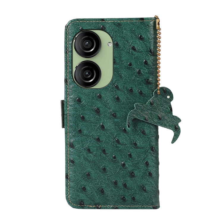 For Asus Zenfone 10 / Zenfone 9 Ostrich Pattern Genuine Leather RFID Phone Case(Green) - ASUS Cases by buy2fix | Online Shopping UK | buy2fix