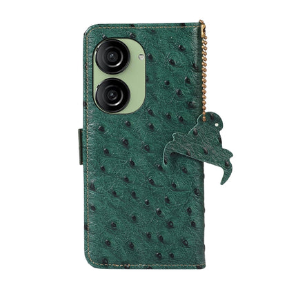 For Asus Zenfone 10 / Zenfone 9 Ostrich Pattern Genuine Leather RFID Phone Case(Green) - ASUS Cases by buy2fix | Online Shopping UK | buy2fix