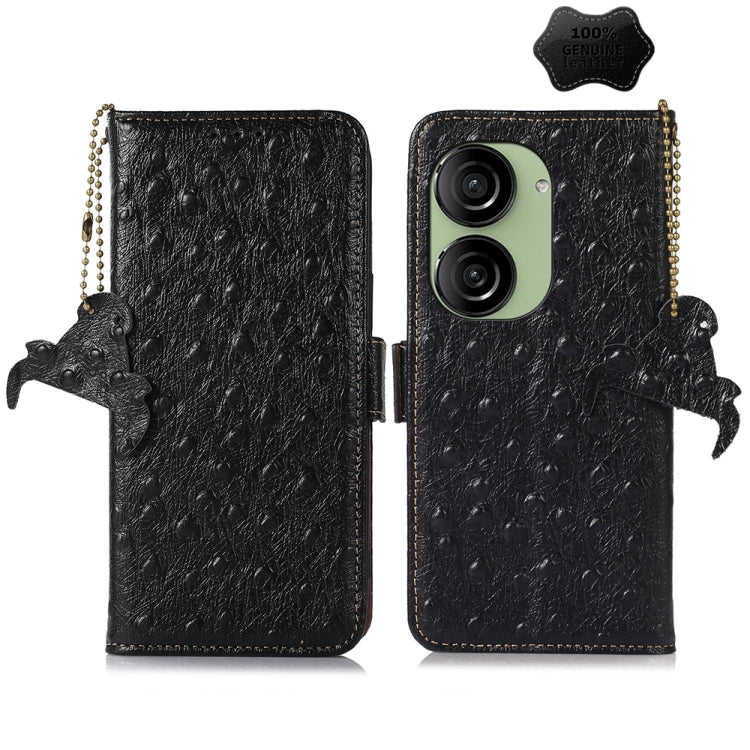 For Asus Zenfone 10 / Zenfone 9 Ostrich Pattern Genuine Leather RFID Phone Case(Black) - ASUS Cases by buy2fix | Online Shopping UK | buy2fix