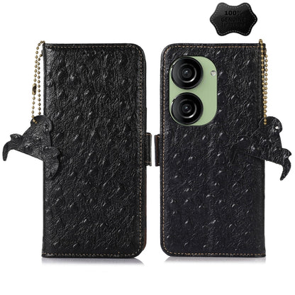 For Asus Zenfone 10 / Zenfone 9 Ostrich Pattern Genuine Leather RFID Phone Case(Black) - ASUS Cases by buy2fix | Online Shopping UK | buy2fix
