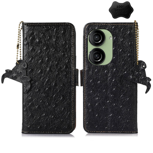 For Asus Zenfone 10 / Zenfone 9 Ostrich Pattern Genuine Leather RFID Phone Case(Black) - ASUS Cases by buy2fix | Online Shopping UK | buy2fix