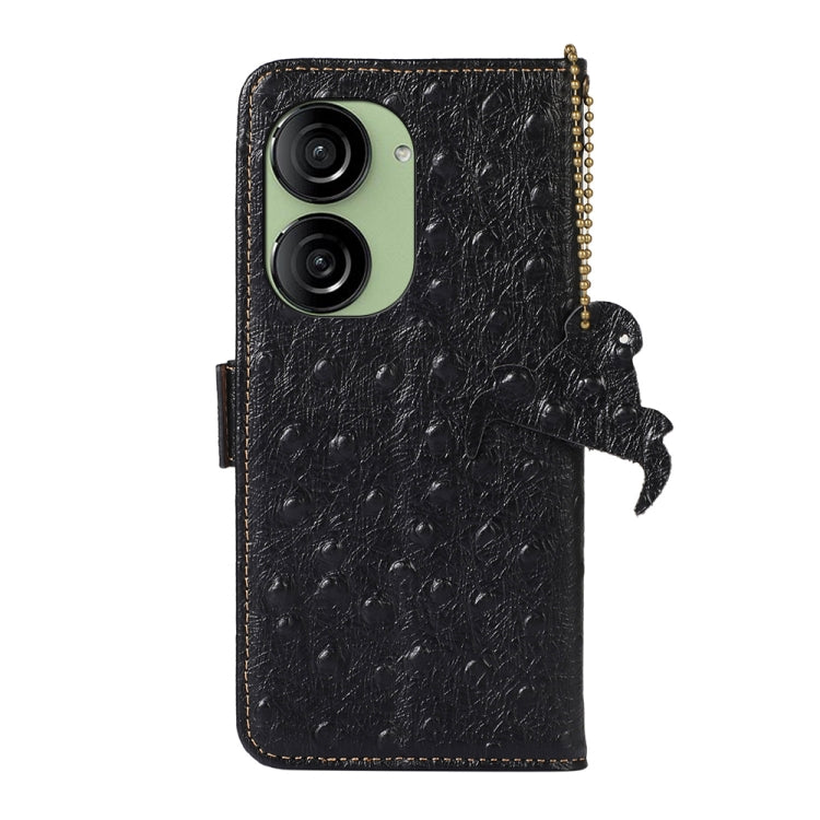 For Asus Zenfone 10 / Zenfone 9 Ostrich Pattern Genuine Leather RFID Phone Case(Black) - ASUS Cases by buy2fix | Online Shopping UK | buy2fix