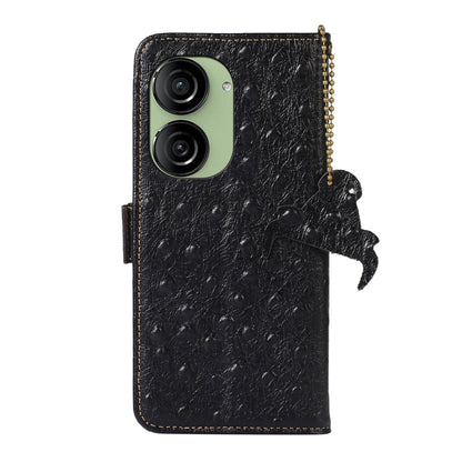 For Asus Zenfone 10 / Zenfone 9 Ostrich Pattern Genuine Leather RFID Phone Case(Black) - ASUS Cases by buy2fix | Online Shopping UK | buy2fix
