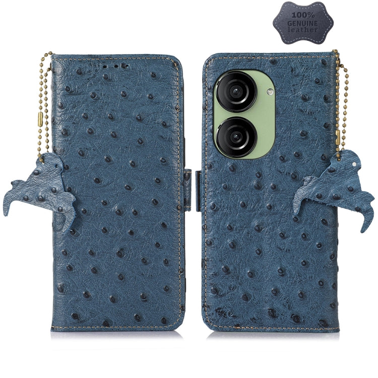 For Asus Zenfone 10 / Zenfone 9 Ostrich Pattern Genuine Leather RFID Phone Case(Blue) - ASUS Cases by buy2fix | Online Shopping UK | buy2fix