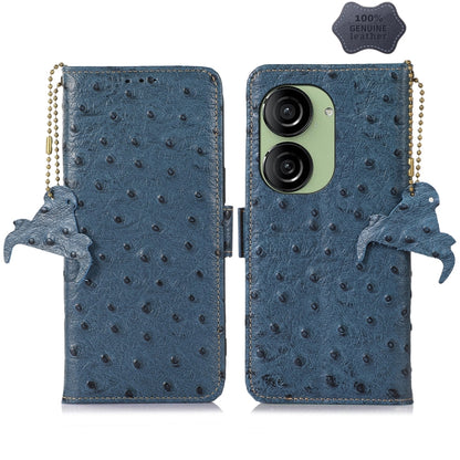 For Asus Zenfone 10 / Zenfone 9 Ostrich Pattern Genuine Leather RFID Phone Case(Blue) - ASUS Cases by buy2fix | Online Shopping UK | buy2fix