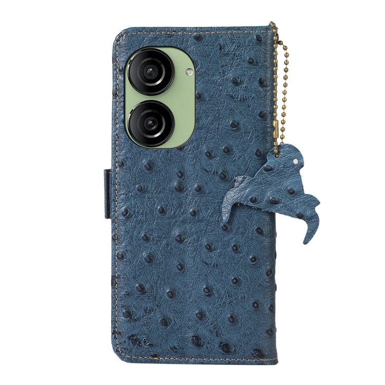 For Asus Zenfone 10 / Zenfone 9 Ostrich Pattern Genuine Leather RFID Phone Case(Blue) - ASUS Cases by buy2fix | Online Shopping UK | buy2fix