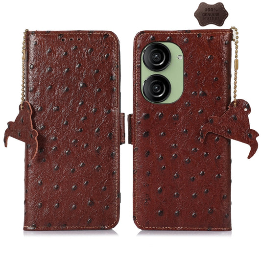 For Asus Zenfone 10 / Zenfone 9 Ostrich Pattern Genuine Leather RFID Phone Case(Coffee) - ASUS Cases by buy2fix | Online Shopping UK | buy2fix