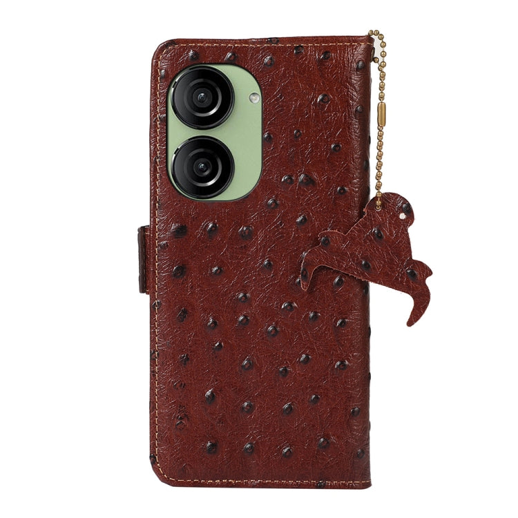 For Asus Zenfone 10 / Zenfone 9 Ostrich Pattern Genuine Leather RFID Phone Case(Coffee) - ASUS Cases by buy2fix | Online Shopping UK | buy2fix