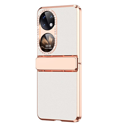 For Huawei P50 Pocket Plated Plain Leather Folding Phone Case with Hinge(White) - Huawei Cases by buy2fix | Online Shopping UK | buy2fix