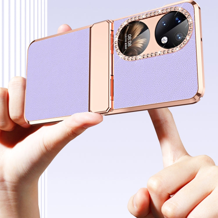 For Huawei P50 Pocket Plated Plain Leather Folding Phone Case with Hinge(Pink) - Huawei Cases by buy2fix | Online Shopping UK | buy2fix