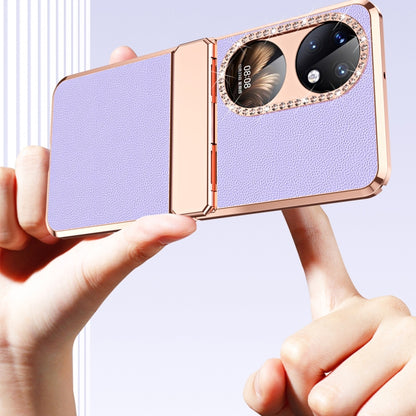 For Huawei P50 Pocket Plated Plain Leather Folding Phone Case with Hinge(Pink) - Huawei Cases by buy2fix | Online Shopping UK | buy2fix