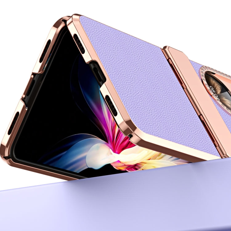 For Huawei P50 Pocket Plated Plain Leather Folding Phone Case with Hinge(Gold) - Huawei Cases by buy2fix | Online Shopping UK | buy2fix