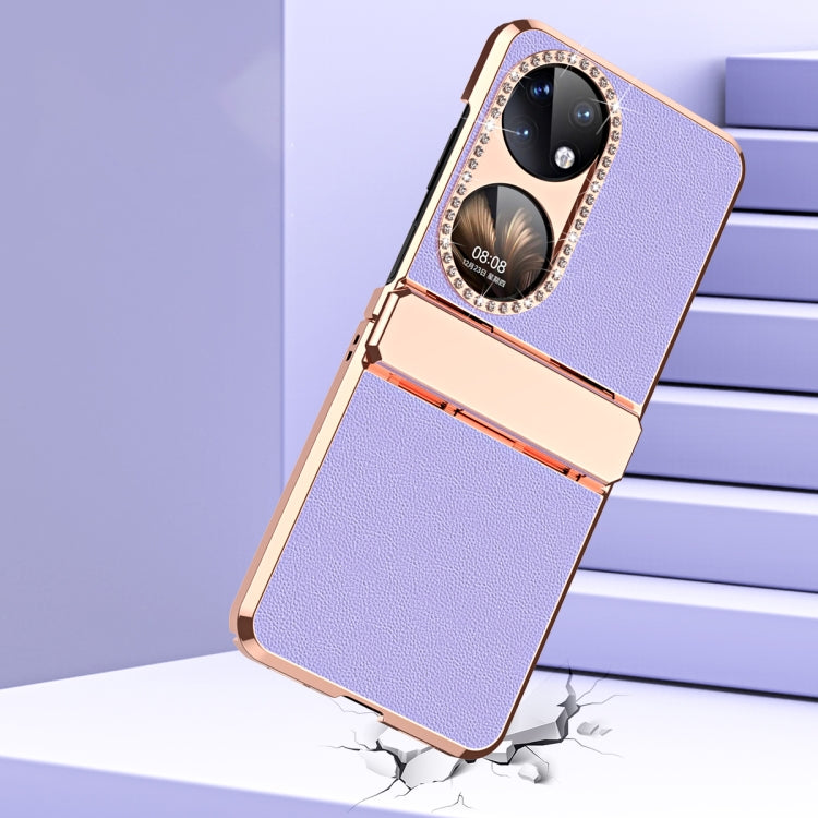 For Huawei P50 Pocket Plated Plain Leather Folding Phone Case with Hinge(Red) - Huawei Cases by buy2fix | Online Shopping UK | buy2fix