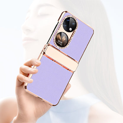 For Huawei P50 Pocket Plated Plain Leather Folding Phone Case with Hinge(Pink) - Huawei Cases by buy2fix | Online Shopping UK | buy2fix