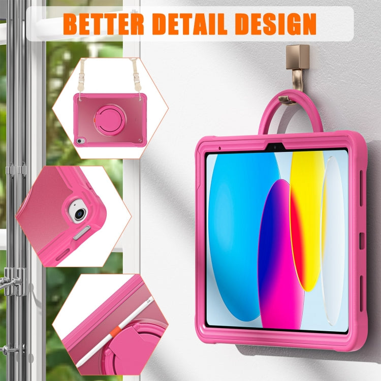 For iPad 2025 / 2022 Heavy Duty Hybrid Tablet Case with Handle & Strap(Rose Red) - iPad 2025 / 2022 Cases by buy2fix | Online Shopping UK | buy2fix