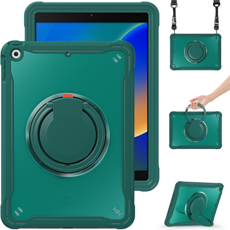 For iPad 10.2 2021 / 2020 / 2019 Heavy Duty Hybrid Tablet Case with Handle & Strap(Dark Green) - iPad 10.2 Cases by buy2fix | Online Shopping UK | buy2fix