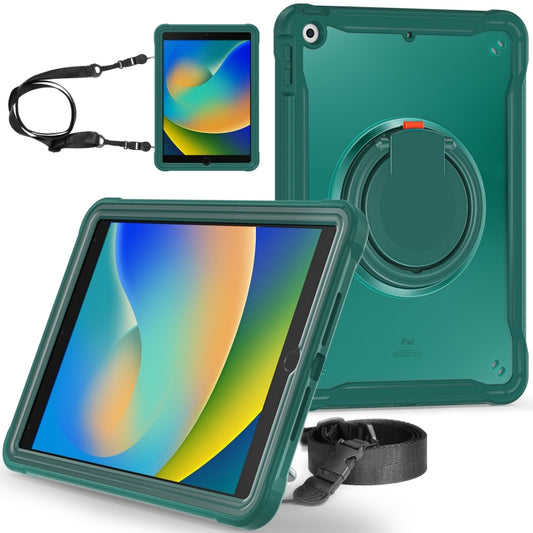 For iPad 10.2 2021 / 2020 / 2019 Heavy Duty Hybrid Tablet Case with Handle & Strap(Dark Green) - iPad 10.2 Cases by buy2fix | Online Shopping UK | buy2fix