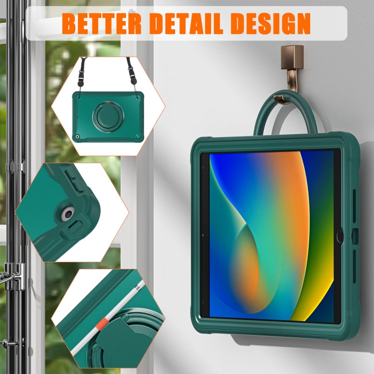 For iPad 10.2 2021 / 2020 / 2019 Heavy Duty Hybrid Tablet Case with Handle & Strap(Dark Green) - iPad 10.2 Cases by buy2fix | Online Shopping UK | buy2fix
