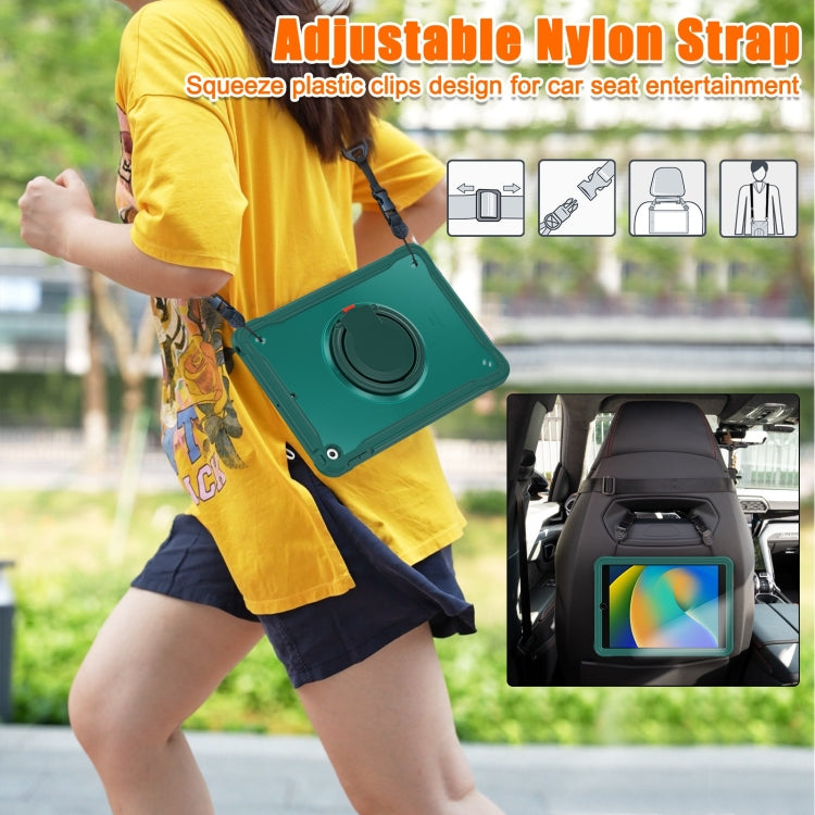 For iPad 10.2 2021 / 2020 / 2019 Heavy Duty Hybrid Tablet Case with Handle & Strap(Dark Green) - iPad 10.2 Cases by buy2fix | Online Shopping UK | buy2fix