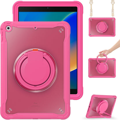For iPad 10.2 2021 / 2020 / 2019 Heavy Duty Hybrid Tablet Case with Handle & Strap(Rose Red) - iPad 10.2 Cases by buy2fix | Online Shopping UK | buy2fix
