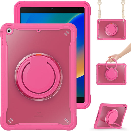 For iPad 10.2 2021 / 2020 / 2019 Heavy Duty Hybrid Tablet Case with Handle & Strap(Rose Red) - iPad 10.2 Cases by buy2fix | Online Shopping UK | buy2fix