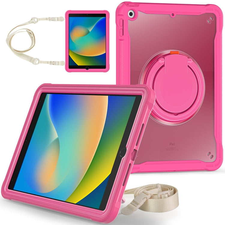 For iPad 10.2 2021 / 2020 / 2019 Heavy Duty Hybrid Tablet Case with Handle & Strap(Rose Red) - iPad 10.2 Cases by buy2fix | Online Shopping UK | buy2fix