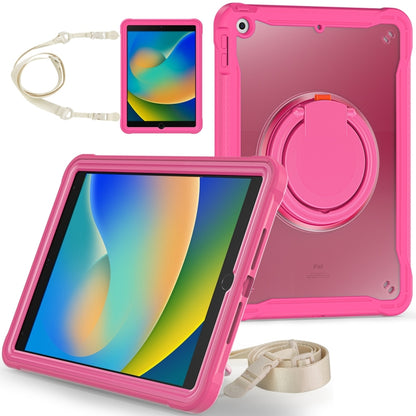 For iPad 10.2 2021 / 2020 / 2019 Heavy Duty Hybrid Tablet Case with Handle & Strap(Rose Red) - iPad 10.2 Cases by buy2fix | Online Shopping UK | buy2fix