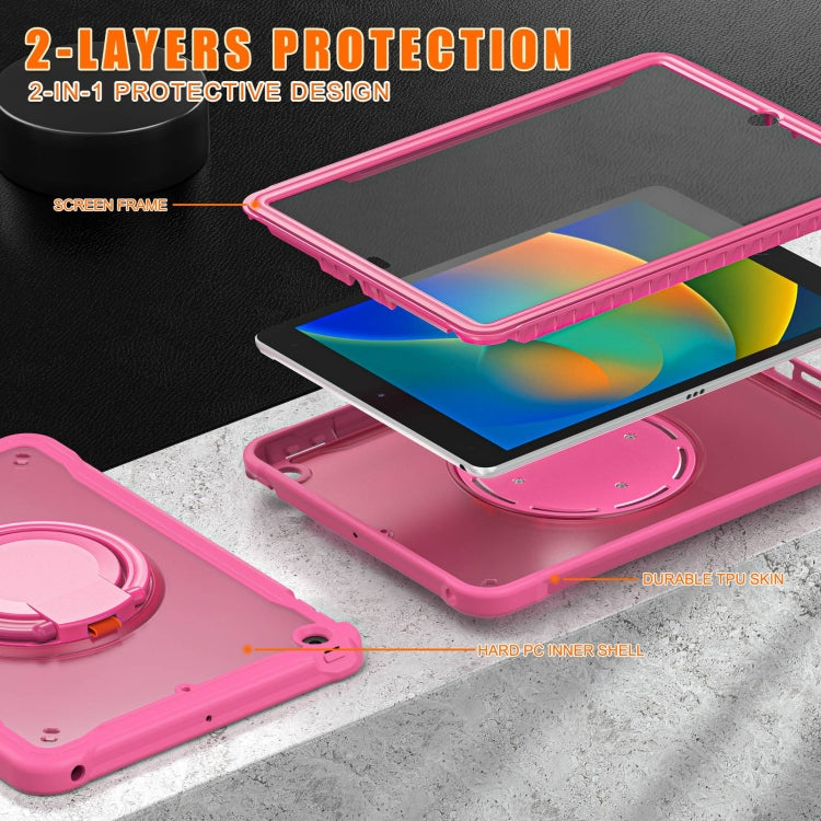 For iPad 10.2 2021 / 2020 / 2019 Heavy Duty Hybrid Tablet Case with Handle & Strap(Rose Red) - iPad 10.2 Cases by buy2fix | Online Shopping UK | buy2fix