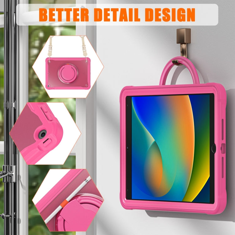 For iPad 10.2 2021 / 2020 / 2019 Heavy Duty Hybrid Tablet Case with Handle & Strap(Rose Red) - iPad 10.2 Cases by buy2fix | Online Shopping UK | buy2fix