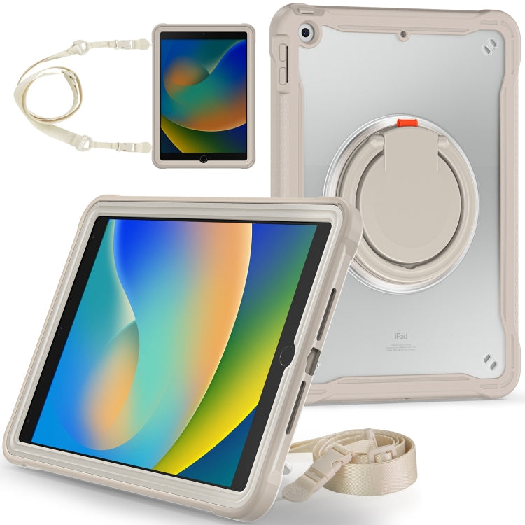 For iPad 10.2 2021 / 2020 / 2019 Heavy Duty Hybrid Tablet Case with Handle & Strap(Khaki) - iPad 10.2 Cases by buy2fix | Online Shopping UK | buy2fix