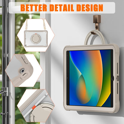 For iPad 10.2 2021 / 2020 / 2019 Heavy Duty Hybrid Tablet Case with Handle & Strap(Khaki) - iPad 10.2 Cases by buy2fix | Online Shopping UK | buy2fix