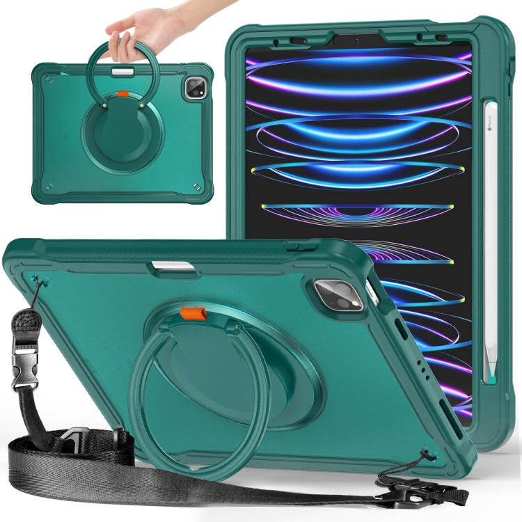 For iPad Air 2022 10.9 / Pro 11 2022 Heavy Duty Hybrid Tablet Case with Handle & Strap(Dark Green) - iPad 2025 / 2022 Cases by buy2fix | Online Shopping UK | buy2fix