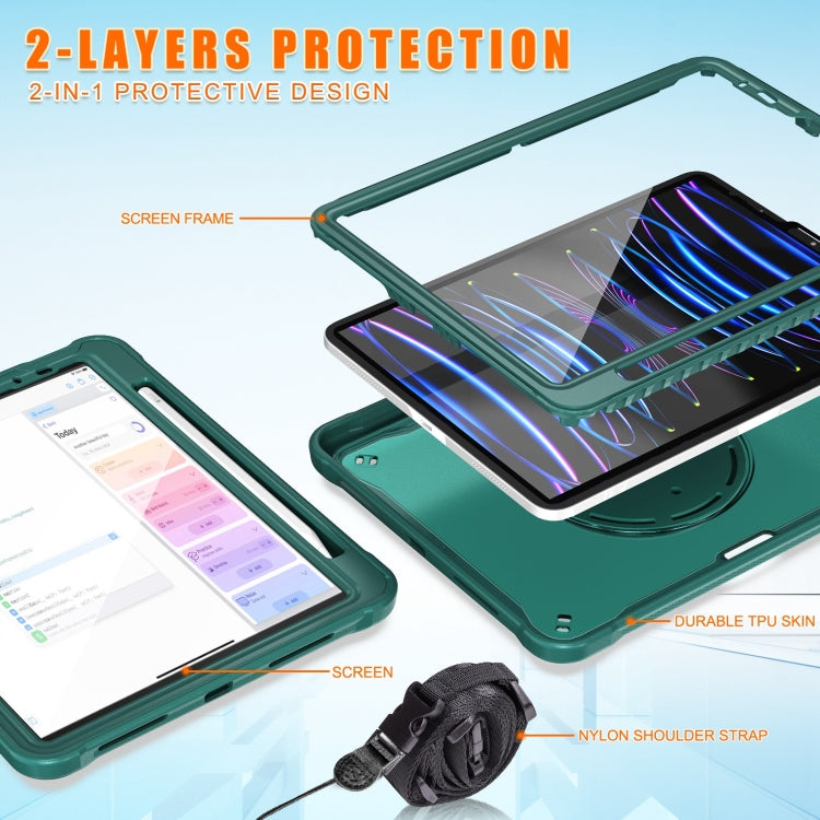 For iPad Air 2022 10.9 / Pro 11 2022 Heavy Duty Hybrid Tablet Case with Handle & Strap(Dark Green) - iPad 2025 / 2022 Cases by buy2fix | Online Shopping UK | buy2fix