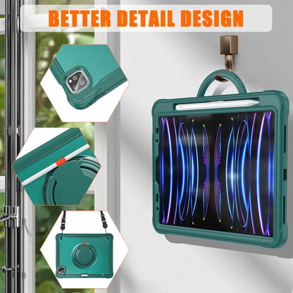 For iPad Air 2022 10.9 / Pro 11 2022 Heavy Duty Hybrid Tablet Case with Handle & Strap(Dark Green) - iPad 2025 / 2022 Cases by buy2fix | Online Shopping UK | buy2fix