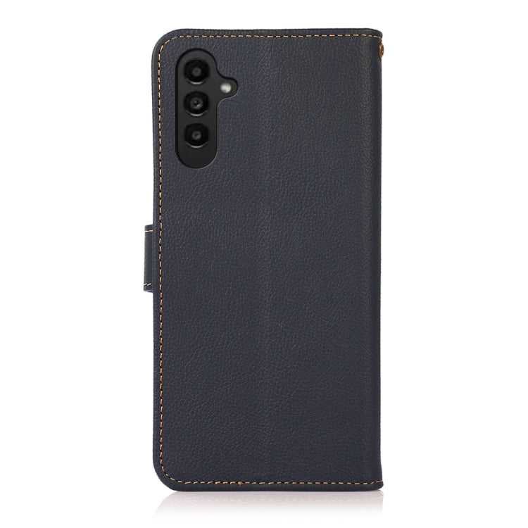 For Samsung Galaxy S24 KHAZNEH Custer Genuine Leather RFID Phone Case(Blue) - Galaxy Phone Cases by buy2fix | Online Shopping UK | buy2fix