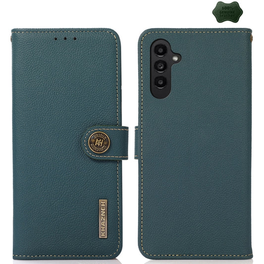 For Samsung Galaxy S24 KHAZNEH Custer Genuine Leather RFID Phone Case(Green) - Galaxy Phone Cases by buy2fix | Online Shopping UK | buy2fix