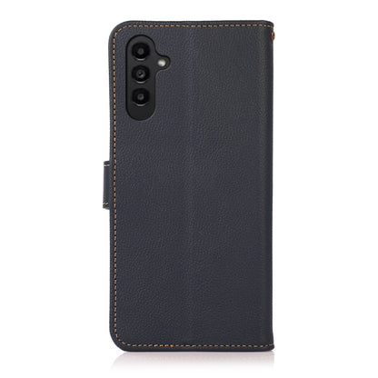 For Samsung Galaxy A05s KHAZNEH Custer Genuine Leather RFID Phone Case(Blue) - Galaxy Phone Cases by buy2fix | Online Shopping UK | buy2fix