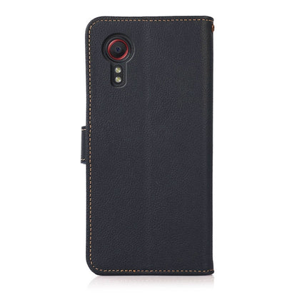 For Samsung Galaxy Xcover7 KHAZNEH Custer Genuine Leather RFID Phone Case(Blue) - Galaxy Phone Cases by buy2fix | Online Shopping UK | buy2fix