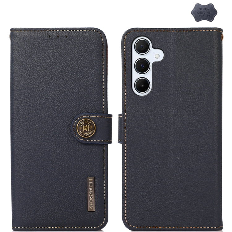For Samsung Galaxy A55 5G KHAZNEH Custer Genuine Leather RFID Phone Case(Blue) - Galaxy Phone Cases by buy2fix | Online Shopping UK | buy2fix