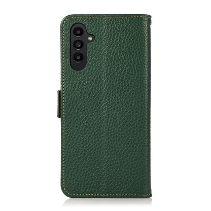For Samsung Galaxy M34 5G KHAZNEH Side-Magnetic Litchi Genuine Leather RFID Phone Case(Green) - Galaxy Phone Cases by buy2fix | Online Shopping UK | buy2fix