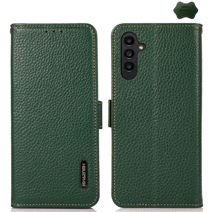 For Samsung Galaxy A15 KHAZNEH Side-Magnetic Litchi Genuine Leather RFID Phone Case(Green) - Galaxy Phone Cases by buy2fix | Online Shopping UK | buy2fix
