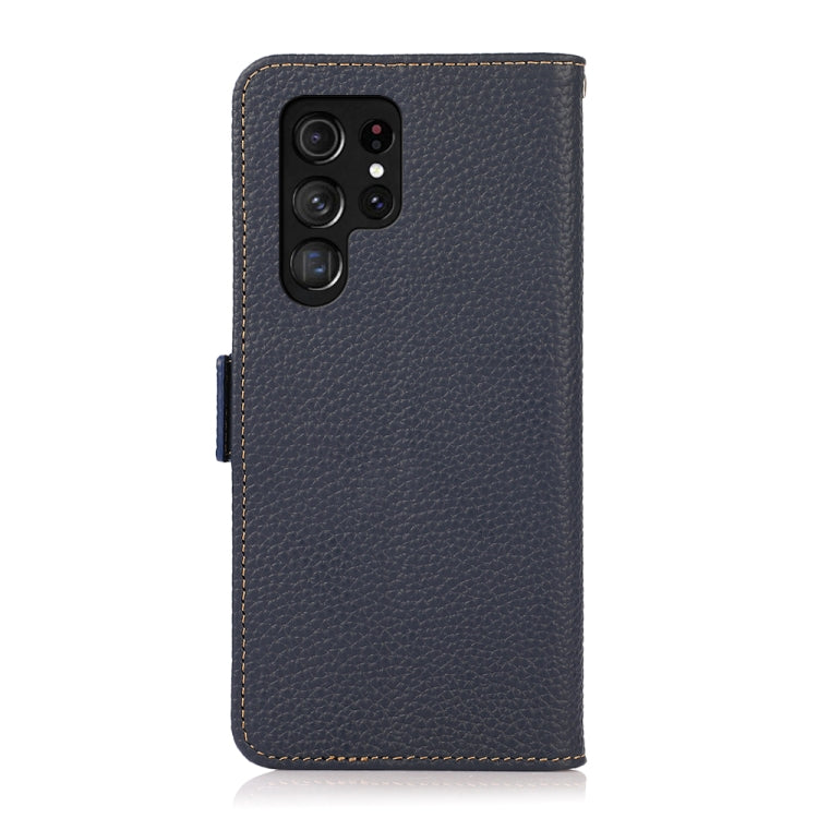 For Samsung Galaxy S24 Ultra KHAZNEH Side-Magnetic Litchi Genuine Leather RFID Phone Case(Blue) - Galaxy Phone Cases by buy2fix | Online Shopping UK | buy2fix