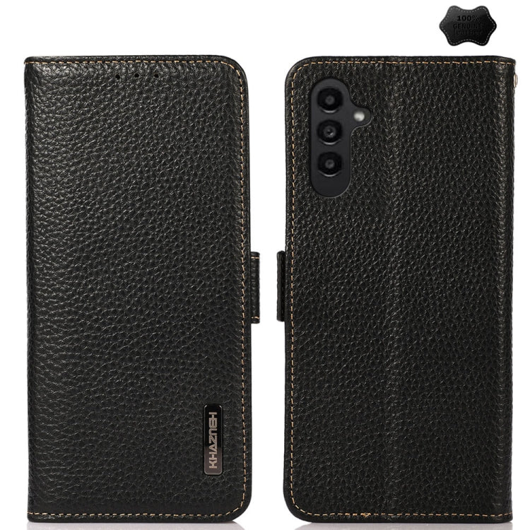 For Samsung Galaxy S24+ KHAZNEH Side-Magnetic Litchi Genuine Leather RFID Phone Case(Black) - Galaxy Phone Cases by buy2fix | Online Shopping UK | buy2fix