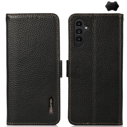 For Samsung Galaxy S24+ KHAZNEH Side-Magnetic Litchi Genuine Leather RFID Phone Case(Black) - Galaxy Phone Cases by buy2fix | Online Shopping UK | buy2fix
