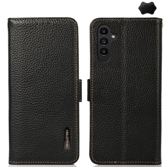 For Samsung Galaxy S24+ KHAZNEH Side-Magnetic Litchi Genuine Leather RFID Phone Case(Black) - Galaxy Phone Cases by buy2fix | Online Shopping UK | buy2fix