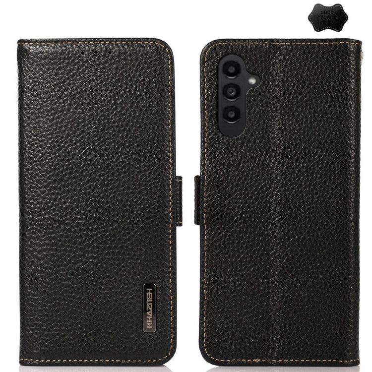 For Samsung Galaxy S24 KHAZNEH Side-Magnetic Litchi Genuine Leather RFID Phone Case(Black) - Galaxy Phone Cases by buy2fix | Online Shopping UK | buy2fix