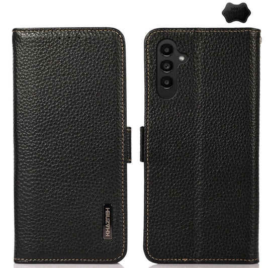 For Samsung Galaxy S24 KHAZNEH Side-Magnetic Litchi Genuine Leather RFID Phone Case(Black) - Galaxy Phone Cases by buy2fix | Online Shopping UK | buy2fix
