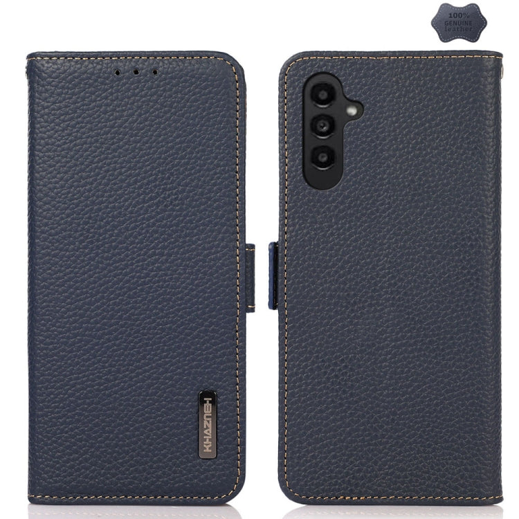 For Samsung Galaxy S24 KHAZNEH Side-Magnetic Litchi Genuine Leather RFID Phone Case(Blue) - Galaxy Phone Cases by buy2fix | Online Shopping UK | buy2fix