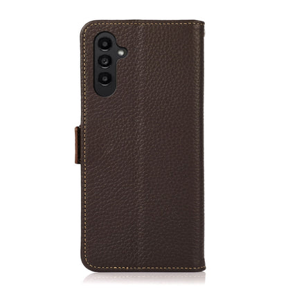 For Samsung Galaxy S24 KHAZNEH Side-Magnetic Litchi Genuine Leather RFID Phone Case(Brown) - Galaxy Phone Cases by buy2fix | Online Shopping UK | buy2fix