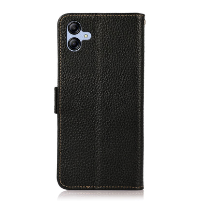 For Samsung Galaxy A05 KHAZNEH Side-Magnetic Litchi Genuine Leather RFID Phone Case(Black) - Galaxy Phone Cases by buy2fix | Online Shopping UK | buy2fix